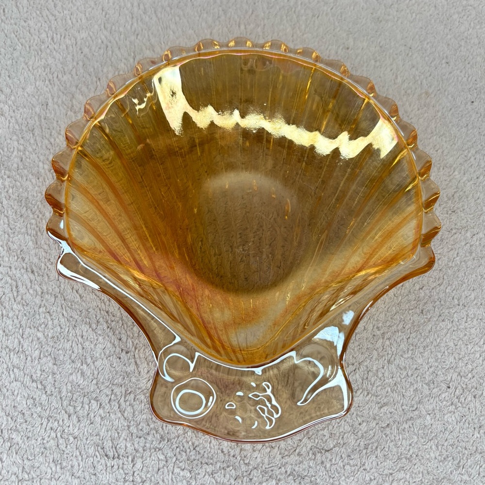 Vintage Carnival Amber Glass Small Sea Shell Trinket Dish Orange VTG Retro MCM - Picture 5 of 16
